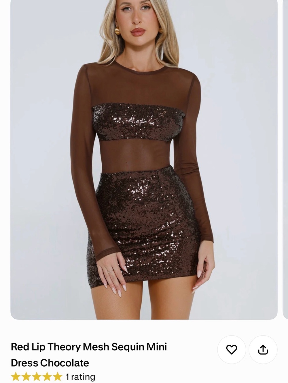 Hello Molly Chocolate Sequin Mesh Mini Dress
